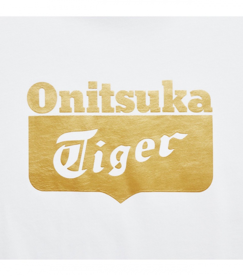 Onitsuka Tiger Logo Póló Fehér Arany | 68397-IURH